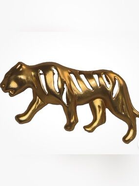 Vintage Gold Tone High-End Tiger Jewelry Brooch Pin